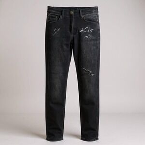 Skinny Embroidered Jean Women 29 Black Mid Rise Slim Fit Punk Grunge Laurel